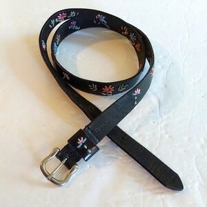 Rolfs Womens Black SUPPLE leather Embroidered Floral thin belt Sz.S/M